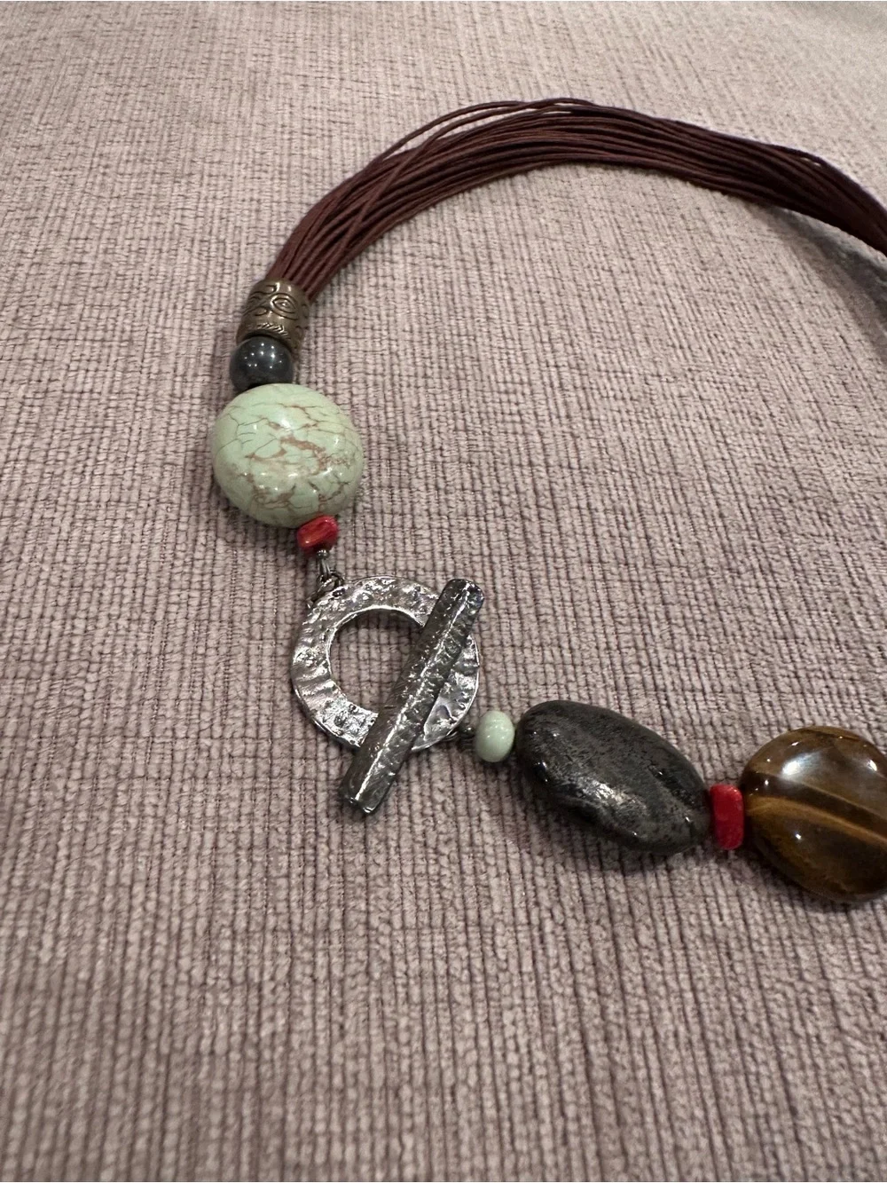 Silpada Brown Cord Necklace with Natural Stones and Sterling Silver and Brass